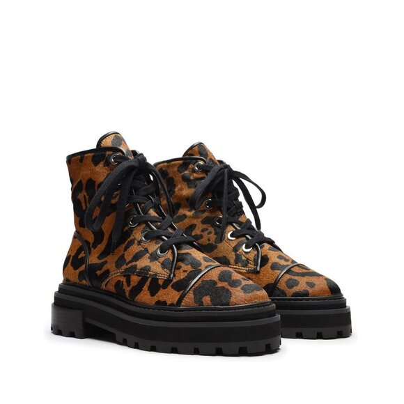 NEW Schutz Maylova Leopard Suede Combat Bootie C372 - Picture 1 of 11